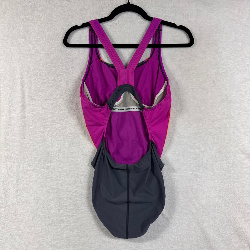 Speedo 12 PowerFlex Quantum Splice Eco One Piece Swimsuit Grey Pink Training - Picture 4 of 8